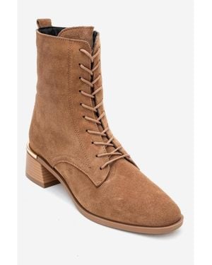 Forever & Always Shoes Avia Leather Block Heel Boot () - Brown