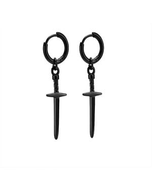 Metallo Stainless Steel Sword Charm huggie Hoop Earrings - Black