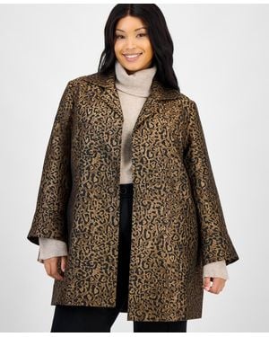 Kasper Plus Size Leopard Jacquard Open-front Jacket - Brown