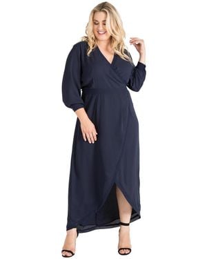 Standards & Practices Plus Size Tulip High Low Chiffon Wrap Dress Maxi Length - Blue