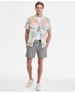 Sun & Stone Sun Stone Cutler Leaf Print Camp Shirt Lava Flow Graphic T Shirt Chase 6 Linen Blend Shorts Exclusively At Macys - Multicolor