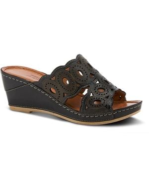 Spring Step Leather Wedge Sandal - Black