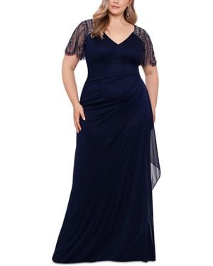 Xscape Plus Size Embellished Sheer Matte Jersey Gown - Blue