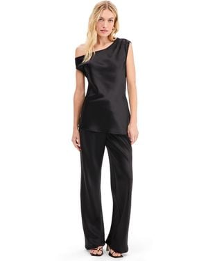 BarIII High-waisted Drawstring Wide-leg Satin Pants - Black