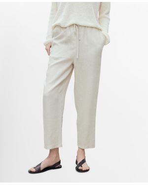 Mango Straight Cropped Linen Pants Pants - Natural