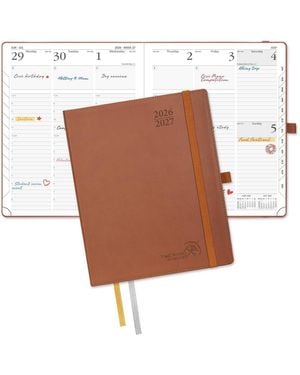 Gnuadz Pocket Planner 2026-2027 Academic Weekly Hourly Leather Cover - White