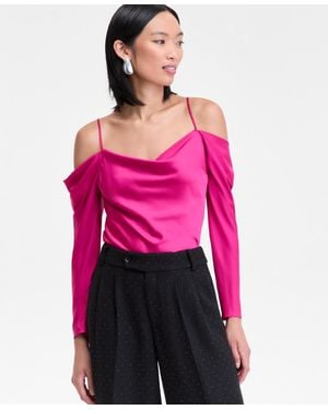 INC International Concepts Cold-shoulder Draped Blouse - Pink