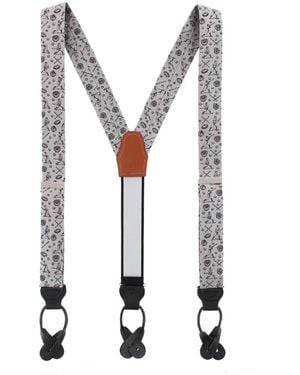 Trafalgar Batter Up Novelty Baseball Silk Button End Suspenders - White