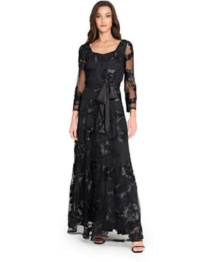 Tahari Embroidered Maxi Gown - Black