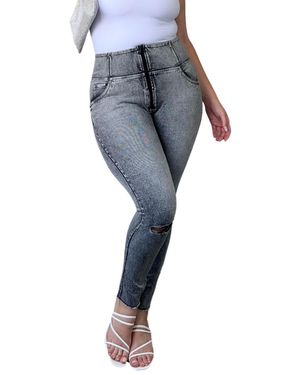 Freddy Curvy Ripped High-rise Sculpting Skinny Jeans - Gray