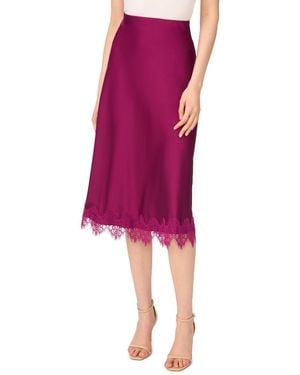 Cece Satin Lace Trim A-line Midi Skirt - Purple