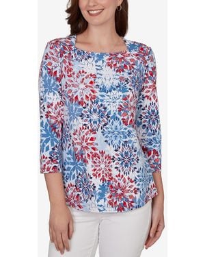 Ruby Rd. Petite Floral Medallion Knit Top - Blue