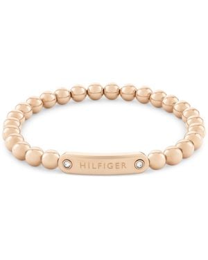 Tommy Hilfiger Beaded Stainless Steel Logo Stretch Bracelet - White