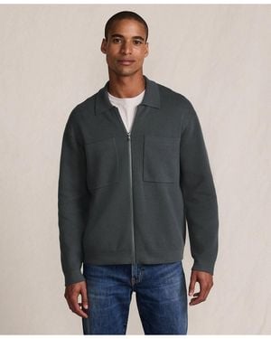 Lands' End Long Sleeve Fine Gauge Cotton Full Zip Chore Coat - Gray
