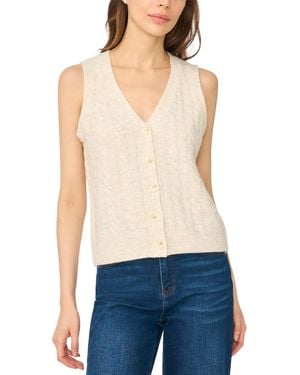 Cece Cable-knit V-neck Button-up Sweater Vest - Blue