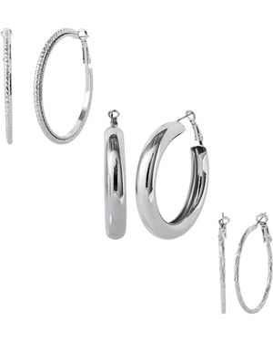Jessica Simpson 3-Piece Textured-Tone Hoop Earring Set - Metallic