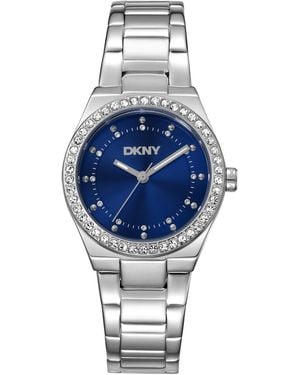 DKNY Blue Dial Crystal Dial Markers Crystal Bezel Stainless Steel Bracelet Watch