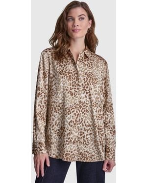DKNY Collared Long-sleeve Blouse - Brown