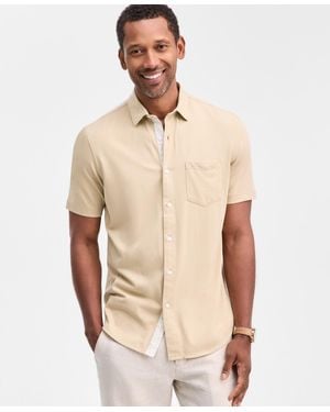 Club Room Pima Cotton Solid Short-sleeve Button-up Knit Shirt - Natural
