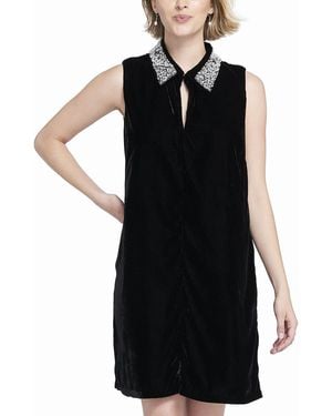 Elle Collection Beaded Collar Velvet Dress Slip - Black