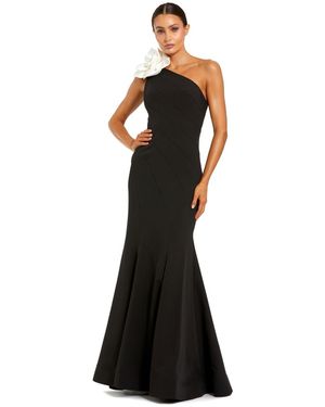 Mac Duggal Crepe One Shoulder Mermaid Gown With 3d Flower - Black