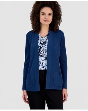 Anne Klein Malibu Fine Rib Open-front Cardigan - Blue