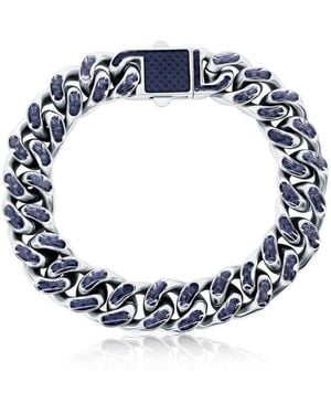 Metallo Stainless Steel 12mm Carbon Fiber Cuban Bracelet - Blue