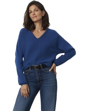Cable & Gauge Dolman Rib-knit V-neck Sweater - Blue