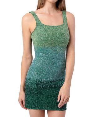 Self-Adore Ombre Hand Beaded Embellished Mini Dress - Green
