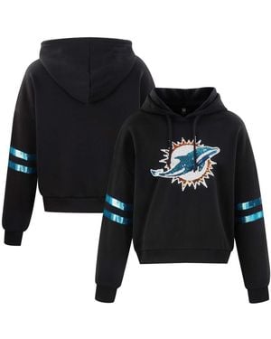 Cuce Miami Dolphins Cropped Sequins Pullover Hoodie - Black