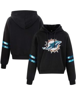 Cuce Miami Dolphins Cropped Sequins Pullover Hoodie - Black
