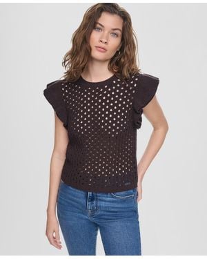 DKNY Baby Chenille Pointelle Rib Flutter-sleeve Sweater - Black