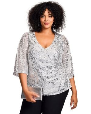 Avenue Faux Wrap Sequin Top - Gray