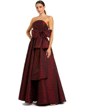Mac Duggal Bow Detail Strapless Floral Brocade Evening Gown - Red