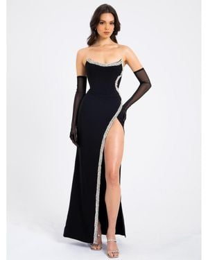 Miss Circle Xoana Crystal Embellished High Slit Gown - Blue