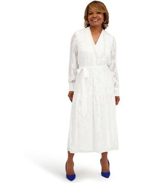 Kasper Soft V-neck Tiered Midi Dress - White