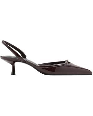 Mango Kitten Heel Pointed Toe Slingback Faux Leather Pumps - Metallic