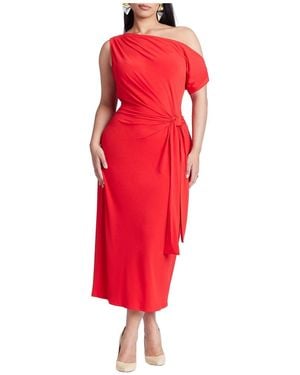 Eloquii Plus Size Off The Shoulder Tie Front Midi Dress - Red