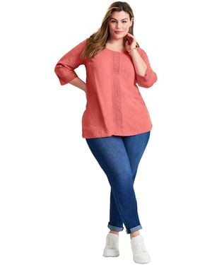 Avenue Plus Size Crochet Trim Tunic - Red
