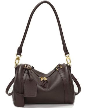 Susu Elara Pebbled Leather Satchel Boston Dome Bag Top Handle Shoulder Crossbody Handbag - Brown