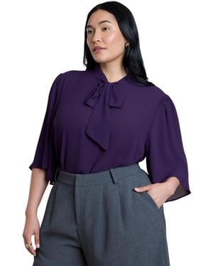 Eloquii Bow Blouse With Flutter Sleeve - Black