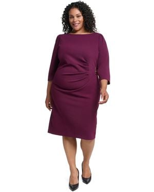 Jessica Howard Plus Size Long-sleeve Boat Neck Sheath Dress - Purple