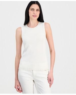 Anne Klein Scallop-trim Sleeveless Top - White