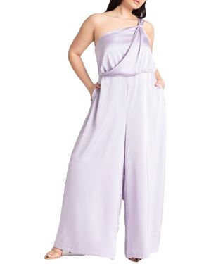 Eloquii Plus Size Tie Detail Satin Jumpsuit - Purple