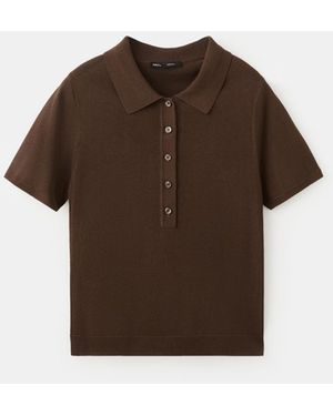 Mango Knitted Polo-neck Sweater - Brown