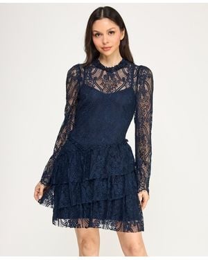 ROW A Long-sleeves 3 Tier Dress - Blue