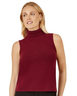 Yumi' High Neck Knitted Sleeveless Sweater - Red