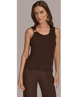 Donna Karan Petite Sleeveless Scoop Neck Tank Top - Brown