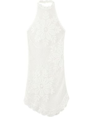 Mango Floral Crocheted Mini Dress - White
