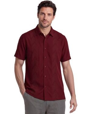 Cubavera Geometric Embroidered Short-sleeve Shirt